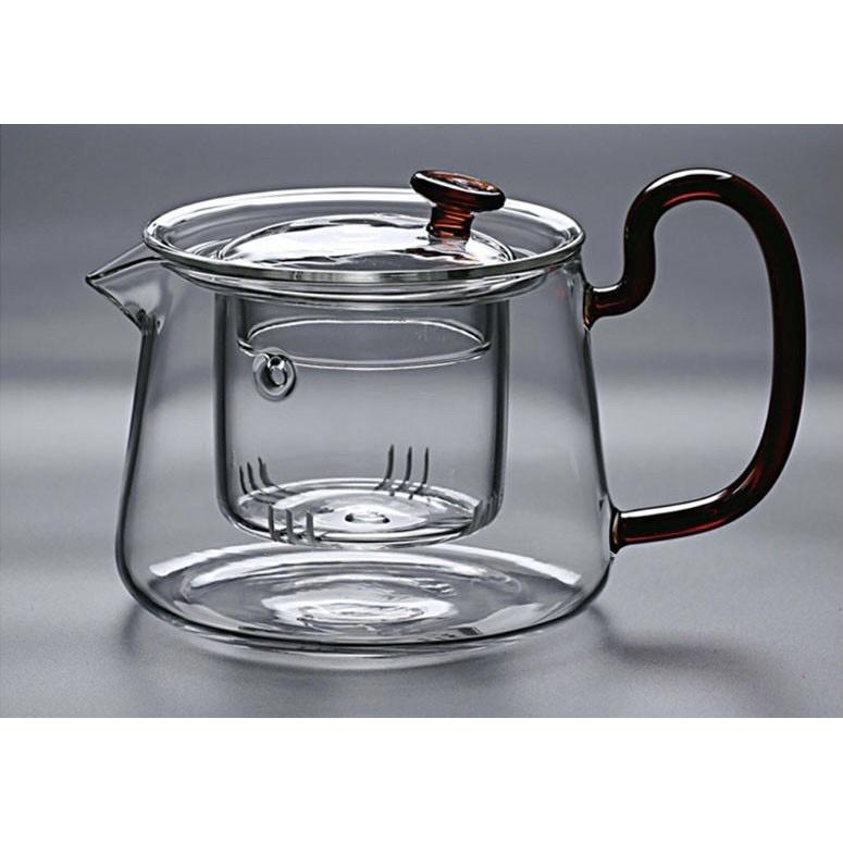Ấm Pha Trà Thủy Tinh Có Lõi Lọc Quai Màu - 580ml