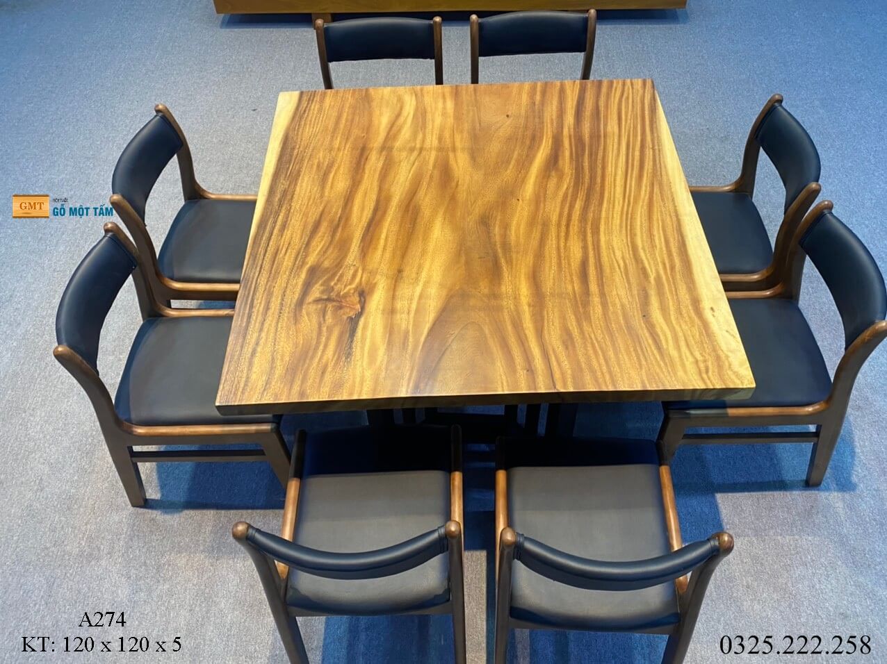 Bàn Ăn Gỗ Me Tây, Bàn Cafe Gỗ Me Tây, Bàn Gỗ Me Tây Nguyên Tấm Dài 1,2m Rộng 1,2m Dày 5cm