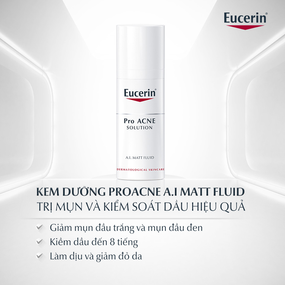 Kem dưỡng ẩm, kiểm soát nhờn, ngừa mụn Eucerin Pro Acne A.I Matt Fluid 50ml (Nhập khẩu)