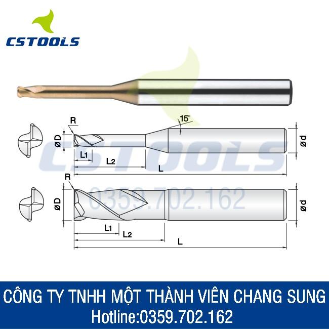 Mũi Phay 2 Me Cổ Dài Bo R 2CRE