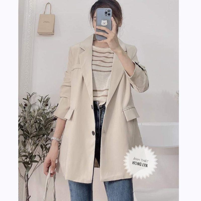 Áo Blazer be và nâu 2 lớp phong cách ullzzang freesize Áo vest nữ