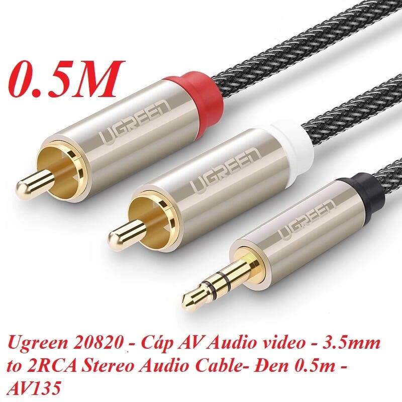 Ugreen UG20820AV135TK 0.5M màu Đen Cáp âm thanh 2 đầu Bông sen sang 3.5mm Dương đầu bọc nhôm mạ vàng - HÀNG CHÍNH HÃNG