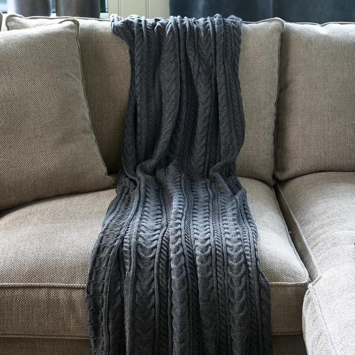Chăn len sopha cao cấp 170x130 RM Charcoal Cable Throw 493630