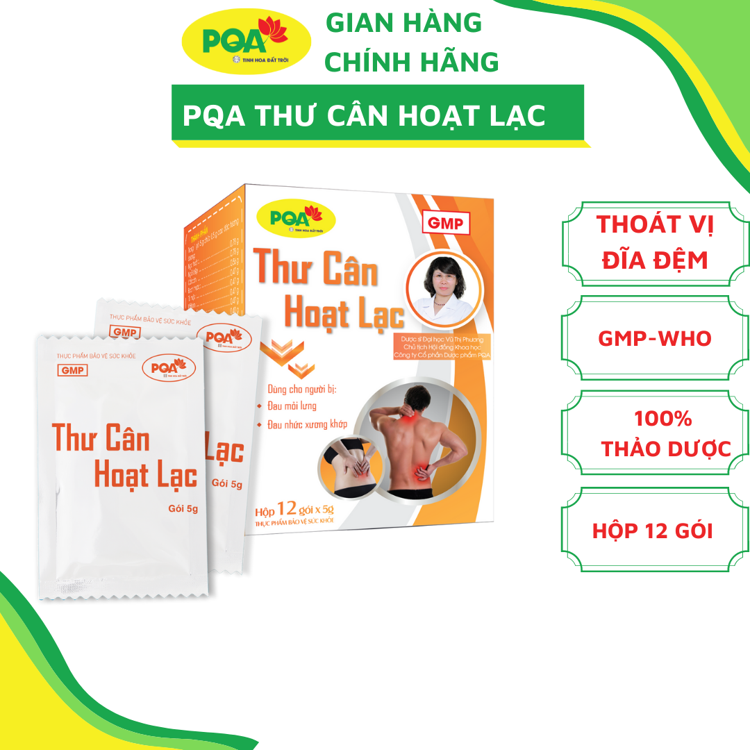 Thư Cân Hoạt Lạc PQA Hỗ Trợ Khu Phong, Bổ Gan Thận Dùng Cho Người Đau Lưng Mỏi Gối, Thoát Vị Nghĩa Đệm Hộp 12 Gói