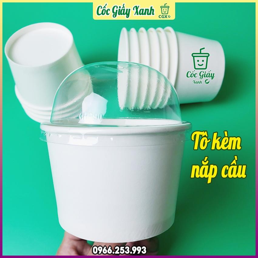 50 Tô Bát Giấy 250ml Trắng Trơn CÓ NẮP, Dùng 1 Lần, Giấy 2 Lớp PE Siêu Dày Dặn, Cứng Cáp