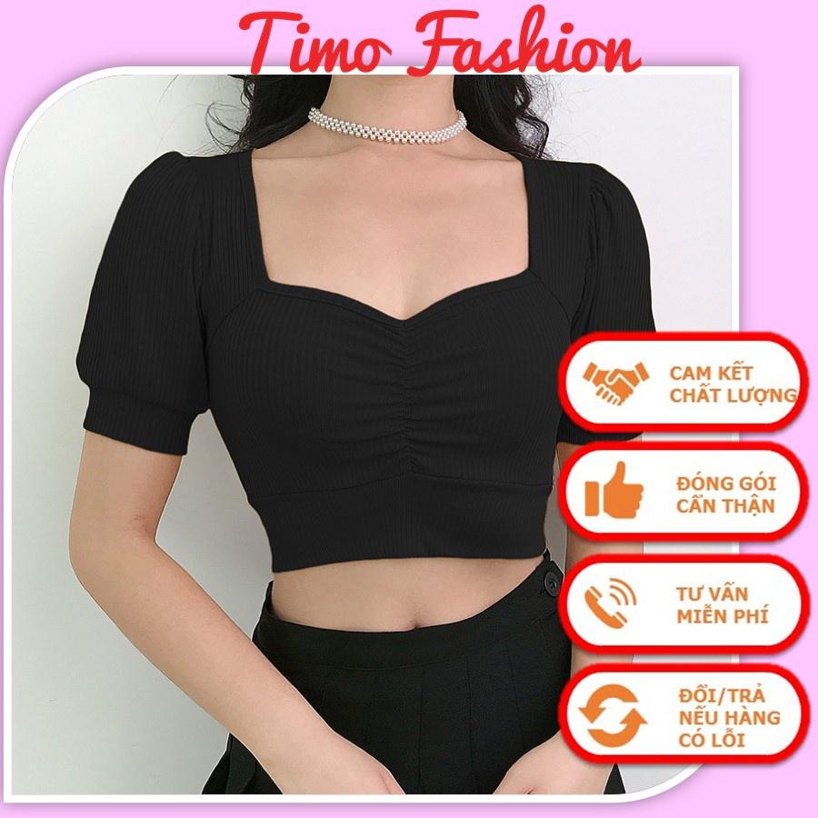 Áo croptop tay phồng, croptop cổ vuông nhún ngực quyến rũ sexy, áo thun nữ đẹp phong cách hàn quốc kiểu ulzzang, ACN001