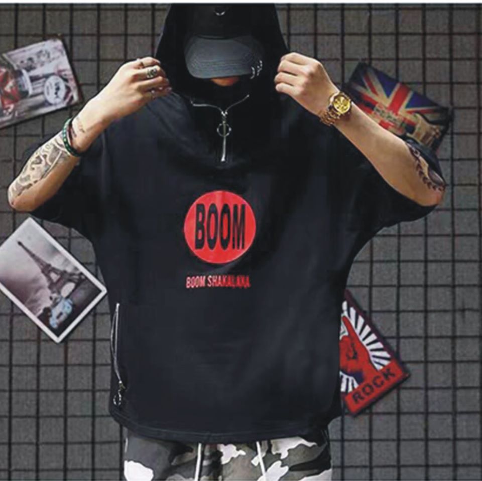Áo thun cotton có nón Boom (Unisex nam nữ đều mặc được