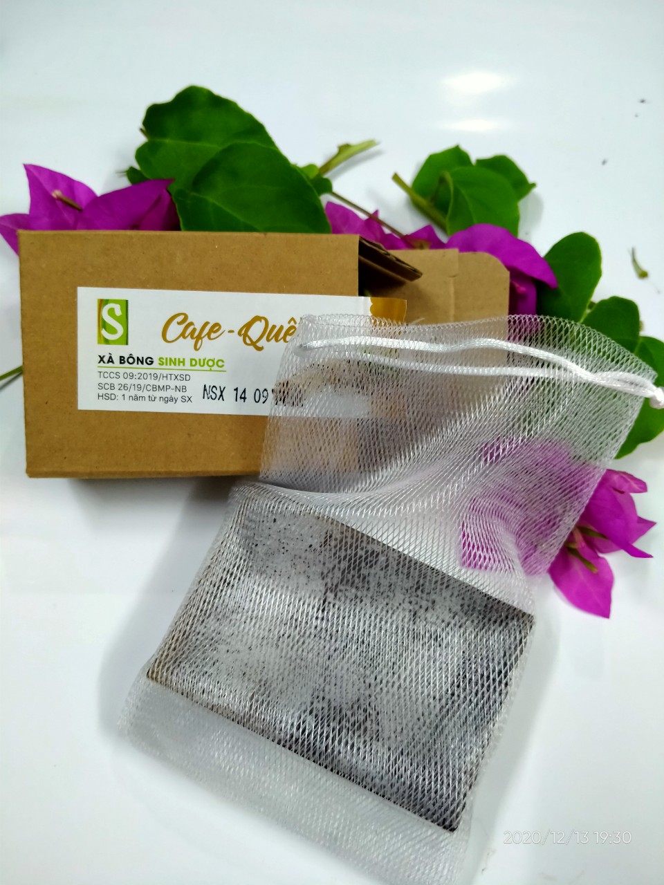 Bánh Xà bông Sinh Dược 100 gram hương cà phê quế, kèm túi lưới tạo bọt