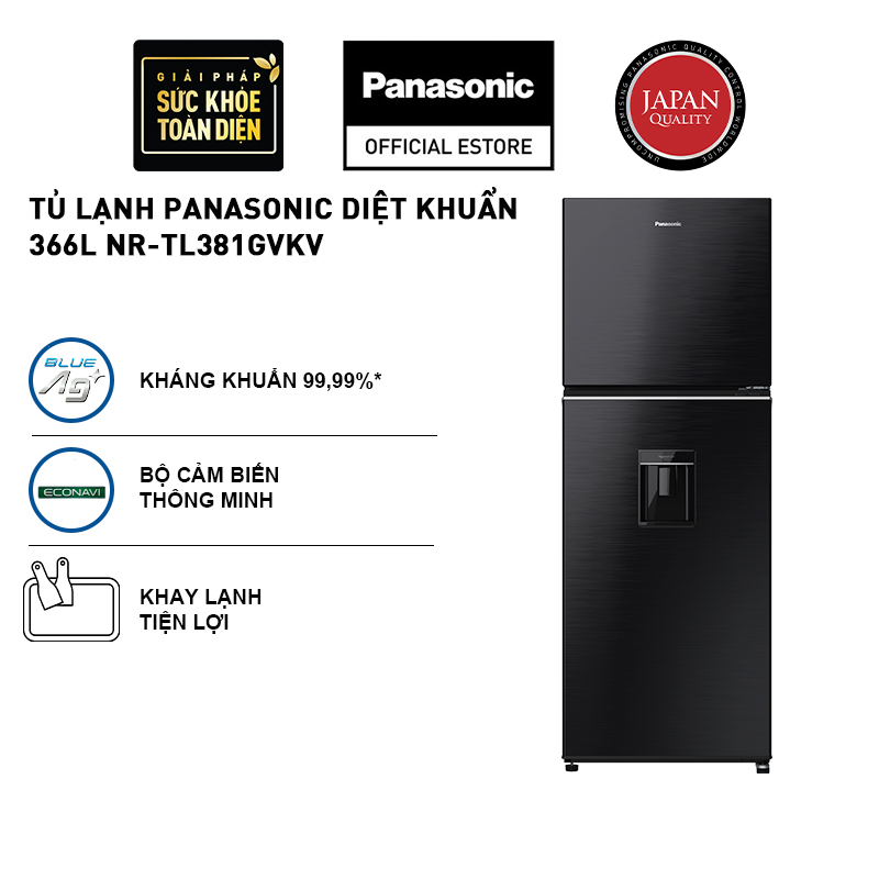 Tủ lạnh Panasonic Diệt Khuẩn 366L NR-TL381GVKV Lấy Nước Ngoài Kháng Khuẩn -  Bộ Cảm biến Econavi - Ngăn Đá Trên - Hàng Chính Hãng