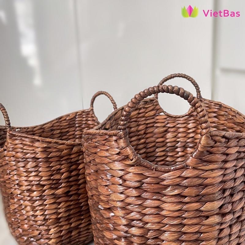 Giỏ lục bình màu nâu VIETBAS có quai MAU03