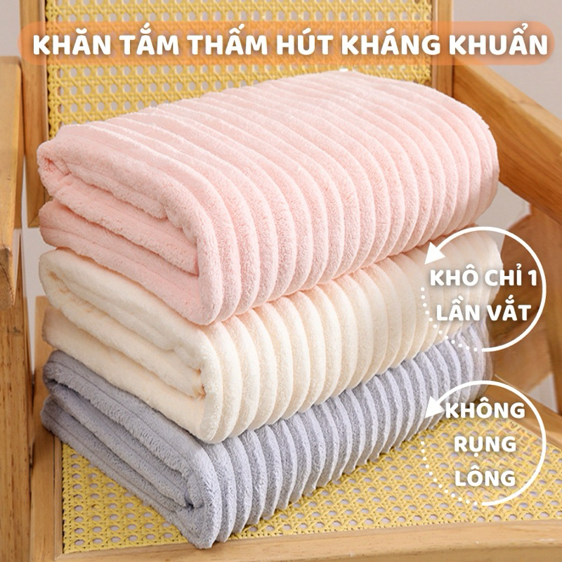 Khăn Tắm Dạng Sóng Khăn Tắm Làm Bằng Chất Liệu Cotton Sợi Nhỏ Thấm Hút Tốt Kích Thước 70x140 Cm Dày Dặn Không Rụng Lông Giao Màu Ngẫu Nhiên