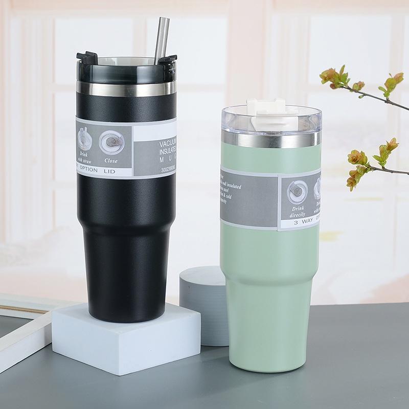 Ly Giữ Nhiệt Nóng Lạnh 890ML Kèm Ống Hút, Cốc Giữ Nhiệt Inox 304 Không Gỉ Sang Trọng Nắp Đậy Kín Chống Tràn
