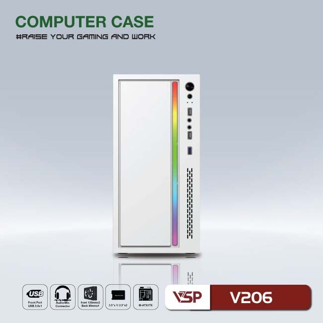 VỎ NGUỒN MÁY TÍNH CASE MÁY TÍNH VSP V206 - LED RGB - JL- HÀNG CHÍNH HÃNG