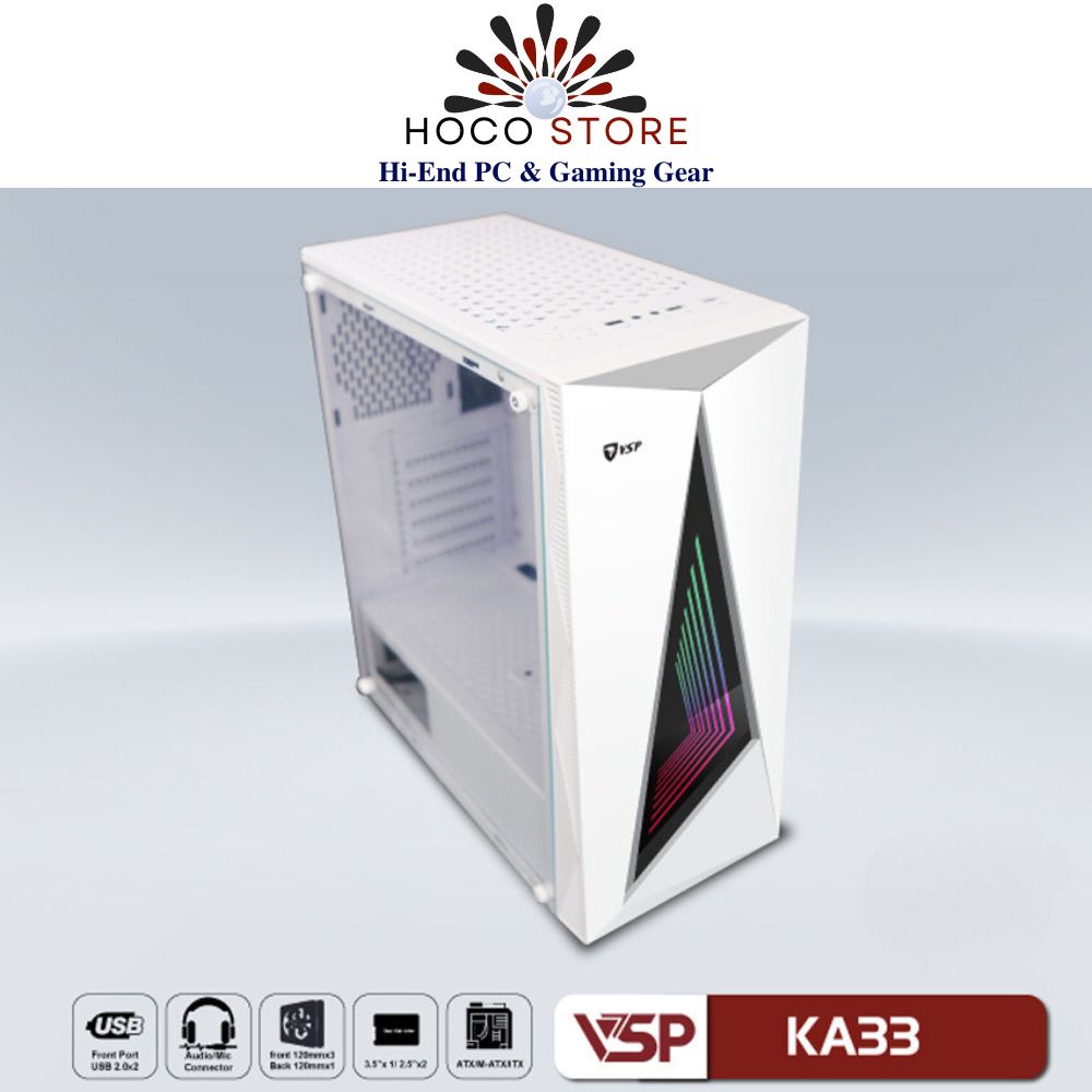 Vỏ Case Máy Tính VSP Gaming KA33 - (ATX) Mặt Trước LED RGB, Mặt Hông Kính Cường Lực - HÀNg Chính Hãng
