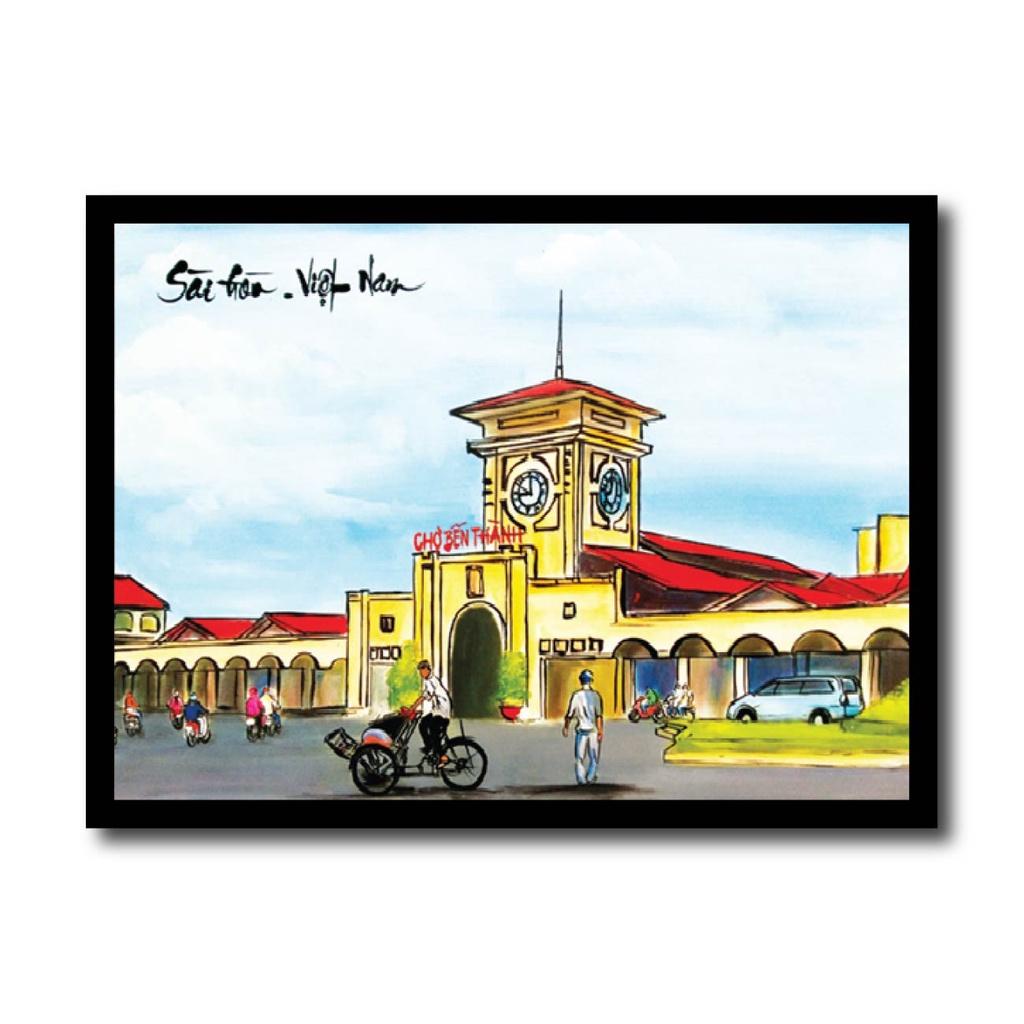 Tranh thư pháp treo tường, nhà thờ đức bà, chợ bến thành, phong cảnh quê hương Việt Nam, quà tặng lưu niệm
