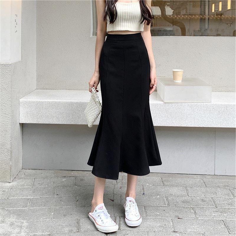Chân váy dài đuôi cá hai màu đen trắng