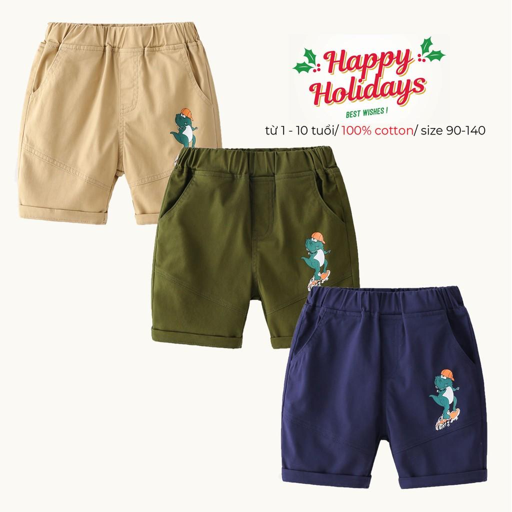 Quần Kaki Bé Trai WELLKIDS Quần Short Cho Bé Họa Tiết Khủng Long Trượt Ván Chất Kaki Xuất Âu Mỹ 047