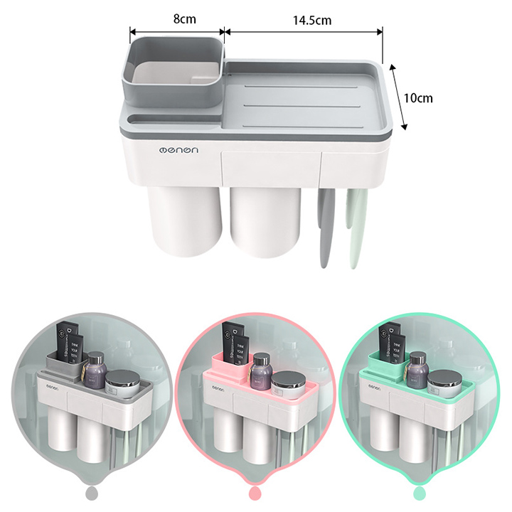 Kệ Nhà Tắm Thông Minh OENON Dán Tường, Giá Treo Bàn Trải Đánh Răng, Bán Kèm Hộp Nhả Kem Đánh Răng Tự Động