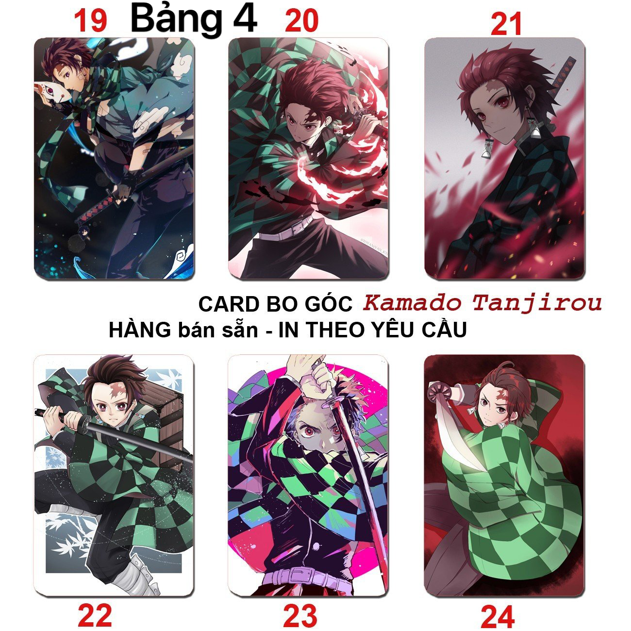 Ảnh card Tanjiro kamado 6 ảnh khác nhau/ Thẻ card hình kamado Taạniro anime kimetsu no yaiba