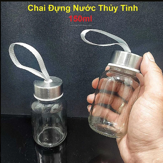 Chai Đựng Nước Thủy Tinh 150ML có dây treo nắp thiếc vặn