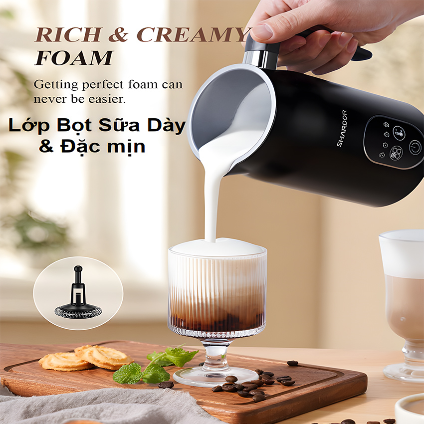 Máy tạo bọt sữa đa năng 4 trong 1 Thương hiệu ANH QUỐC CAO CẤP Shardor - HÀNG CHÍNH HÃNG  - MF0802