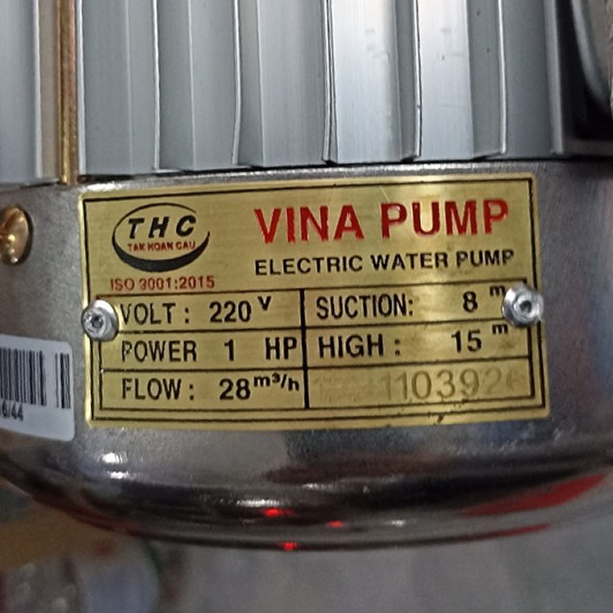 MÁY BƠM TÁT- BƠM NÔNG NGHIỆP - BƠM LƯU LƯỢNG LỚN 1HP VINA PUMP VN-750 - HÀNG CHÍNH HÃNG