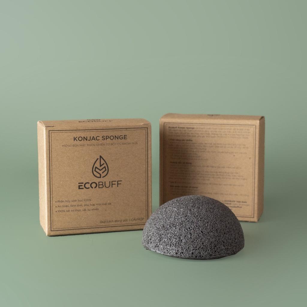 Bọt biển rửa mặt Ecobuff Konjac Sponge THAN HOẠT TÍNH miếng mút bông nở xốp sạch dịu nhẹ