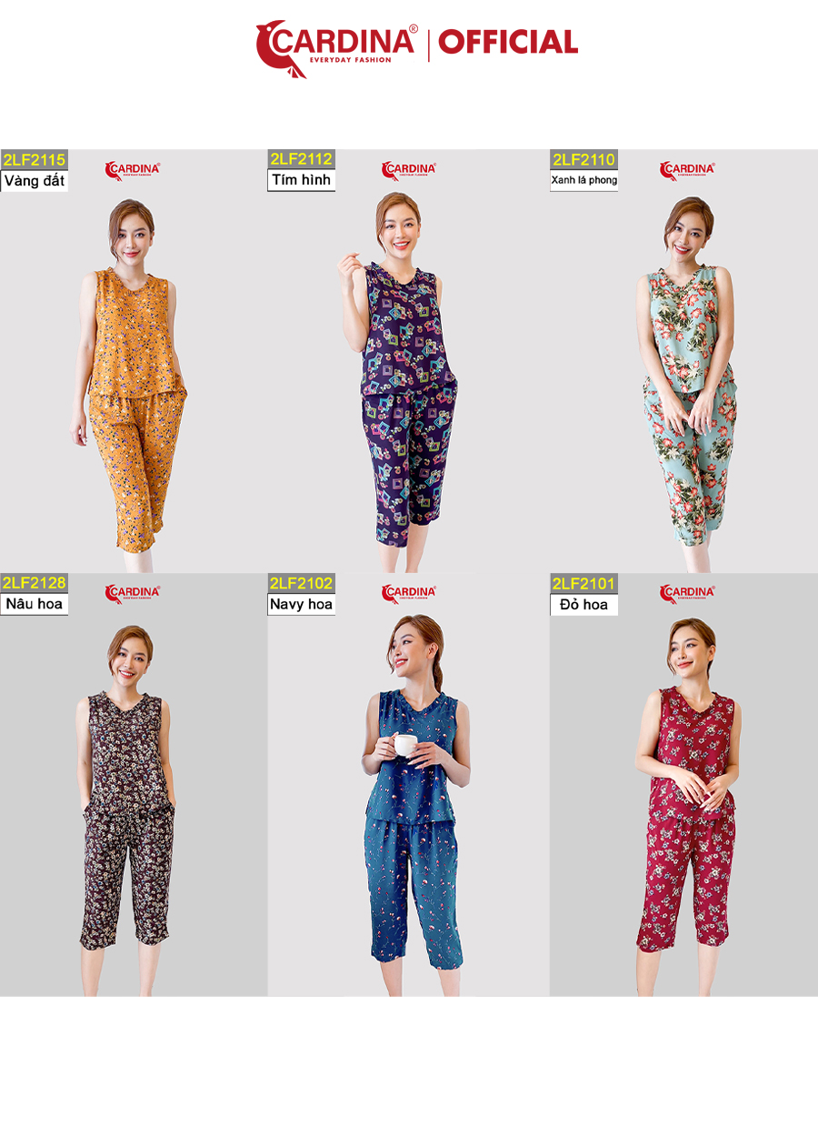 Đồ Bộ Nữ CARDINA Chất Lanh Tre Nhật Cao Cấp Quần Lửng Áo Sát Nách Cổ Bèo Họa Tiết Tinh Tế 2LF21