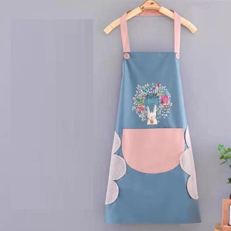 Tạp dề thỏ chống thấm nước kèm khăn lau tay bên hông có túi để đồ tiện dụng