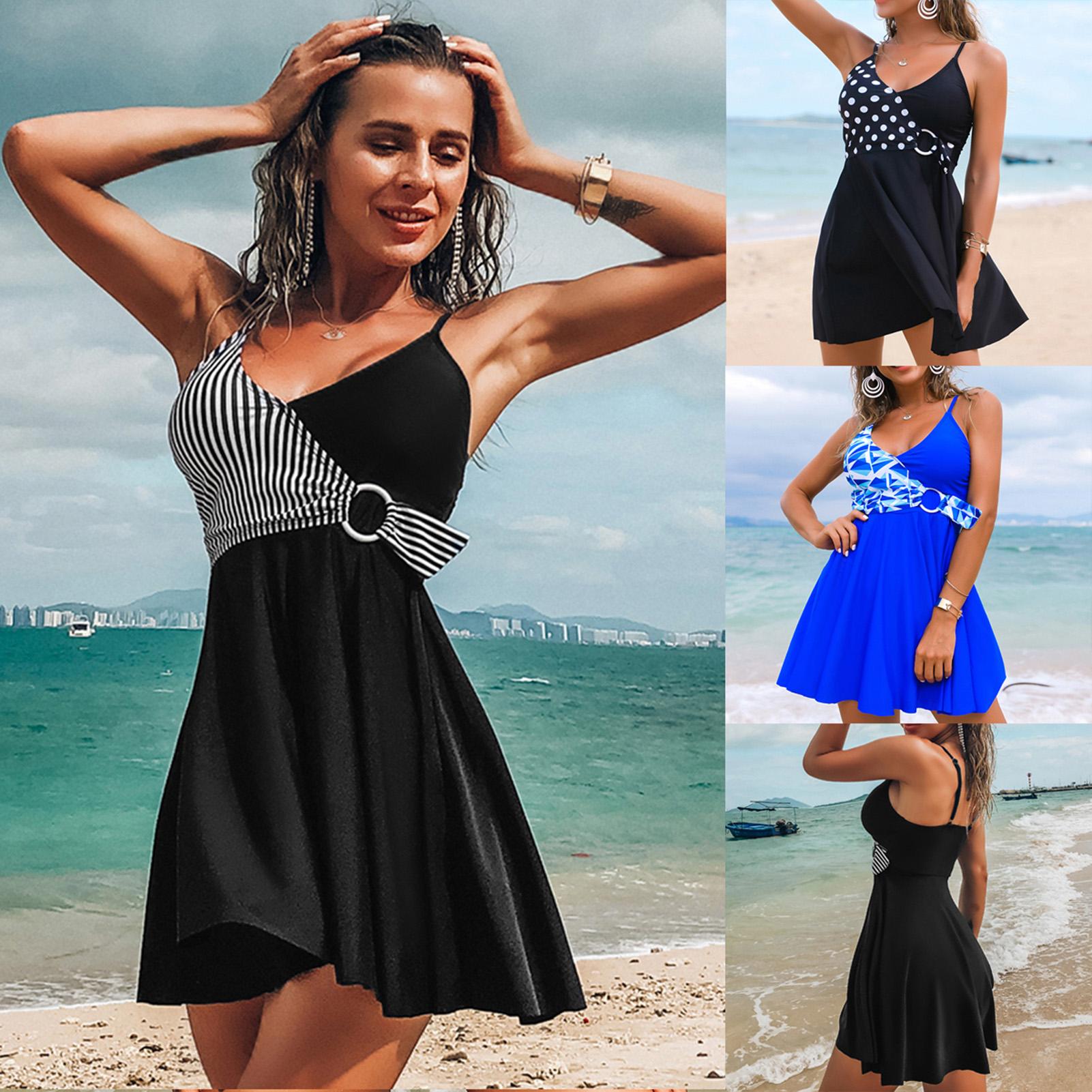 Áo bơi nữ 1 mảnh liền thân kín đáo Tankini cổ chữ V, váy bơi 1 mảnh