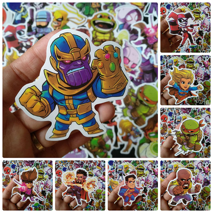 Bộ Sticker dán cao cấp chủ đề NHÂN VẬT HOẠT HÌNH SIÊU ANH HÙNG- Dùng dán Xe, dán mũ bảo hiểm, dán Laptop