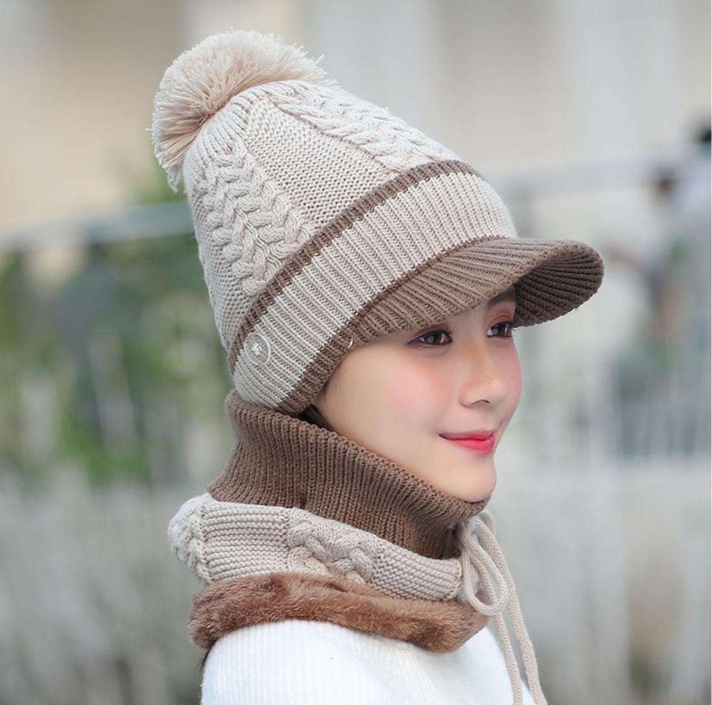 Mũ len nữ nón len giữ ấm lưỡi trai beret tặng kèm khăn len choàng cổ dona21102507