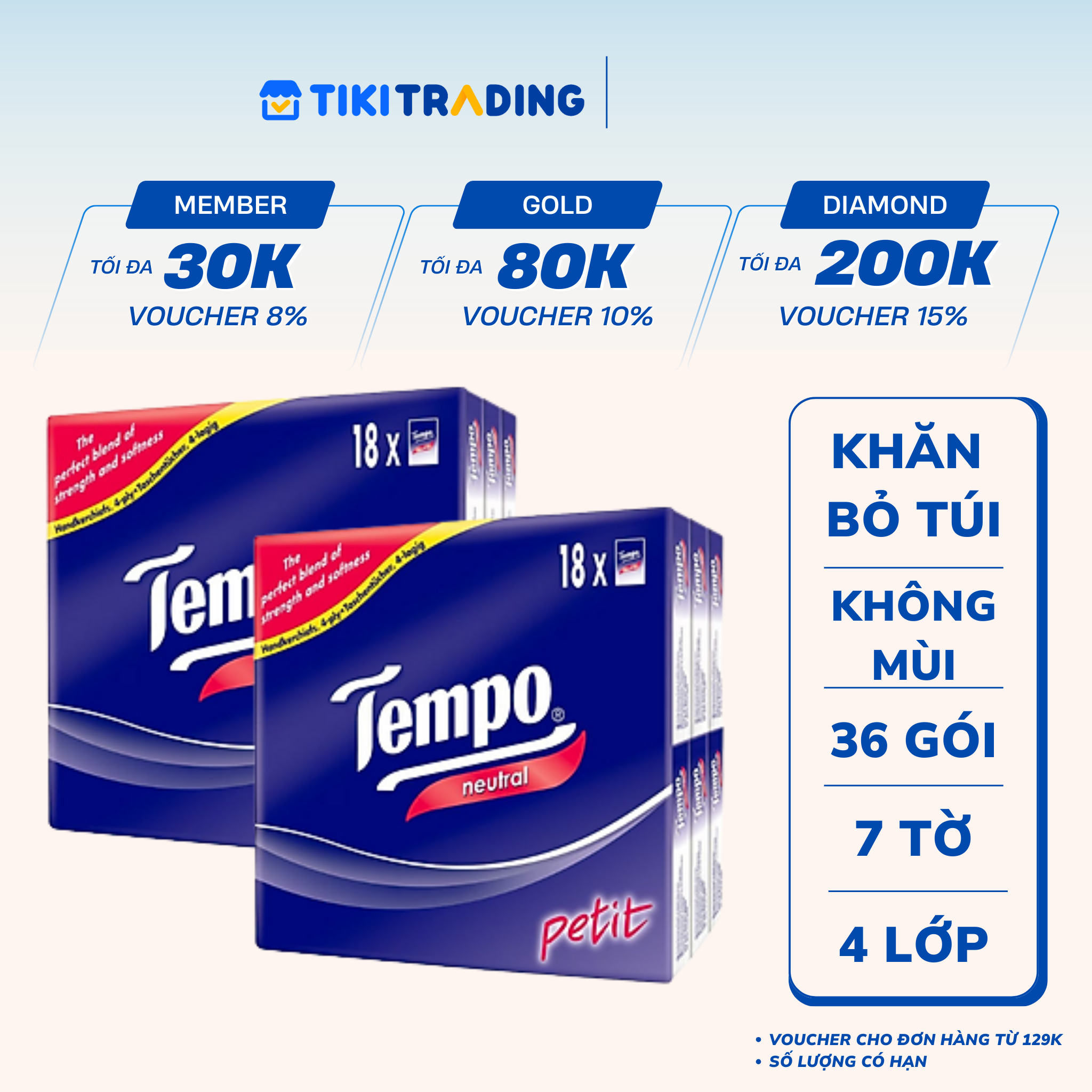 Combo 2 Lốc Khăn Giấy Bỏ Túi Tempo Petit (Lốc 18 Gói) - Không Mùi
