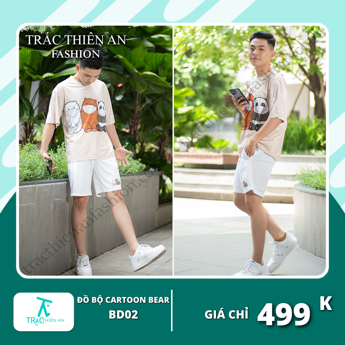 Quần áo bộ Cartoon Bear - Áo thun Unisex - Dành cho cặp đôi, giới trẻ năng động
