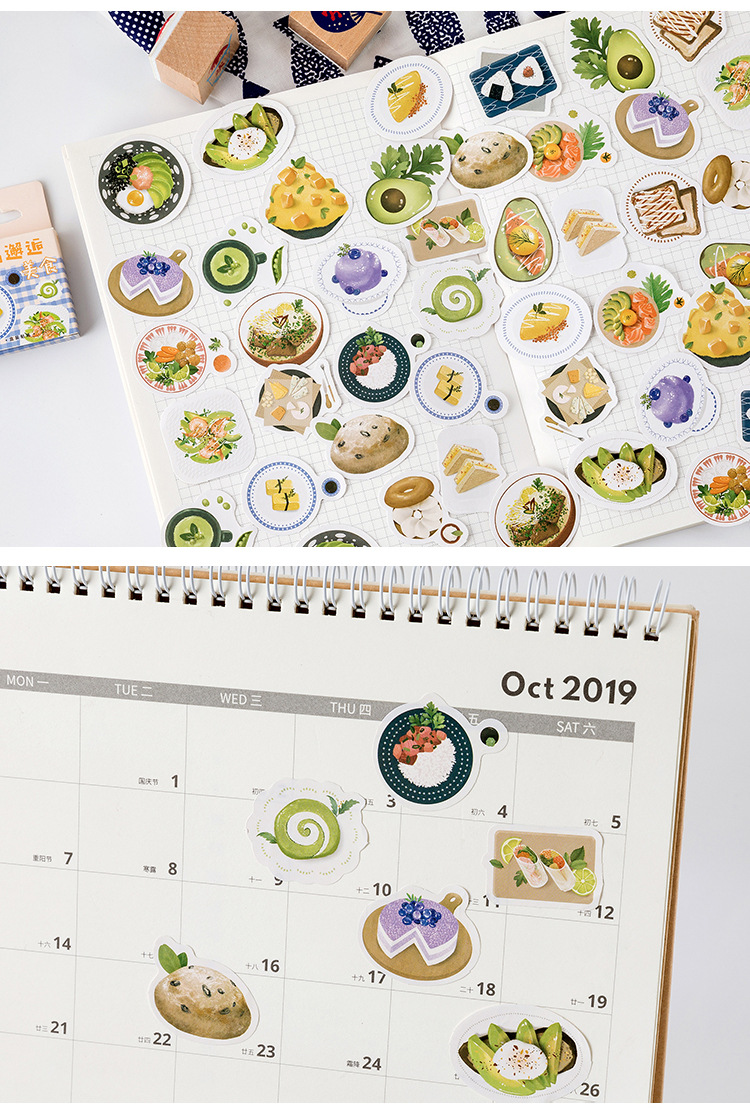 Sticker hộp 46 miếng dán - Đồ ăn Nhật Bản - Hộp nhãn dán trang trí sổ tay bullet journal - M340