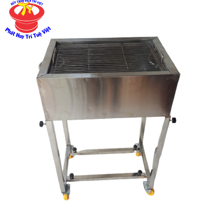 Bếp Nướng Than Hoa Than Củi Vuông Trí Việt Kích Thước 30X40Cm Kèm Than Không Khói Cồn Nhóm Than Kẹp Đá - Chọn Loại Chân Cao Có Bánh Xe