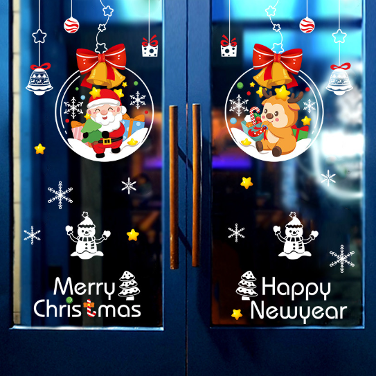Decal trang trí Noel hít tĩnh điện - Rèm châu ông già Noel và Tuần Lộc