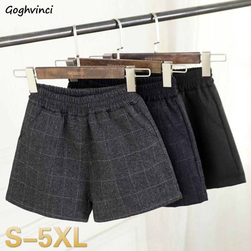 Quần Short Nữ Plus Kích Thước 4XL Lưng Thun Kẻ Sọc Túi Mùa Đông Dày Hơn Thời Trang Retro Bông Tai Kẹp Thanh Lịch Phong Cách Hàn Quốc Rời Sang Trọng Ins