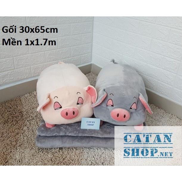 ️️GỐI MỀN heo phê ngủ SIÊU DÀI 65CM, heo ngáo ngủ 3 trong 1 , thun 4 chiều siêu mịn, bộ chăn gối văn phòng