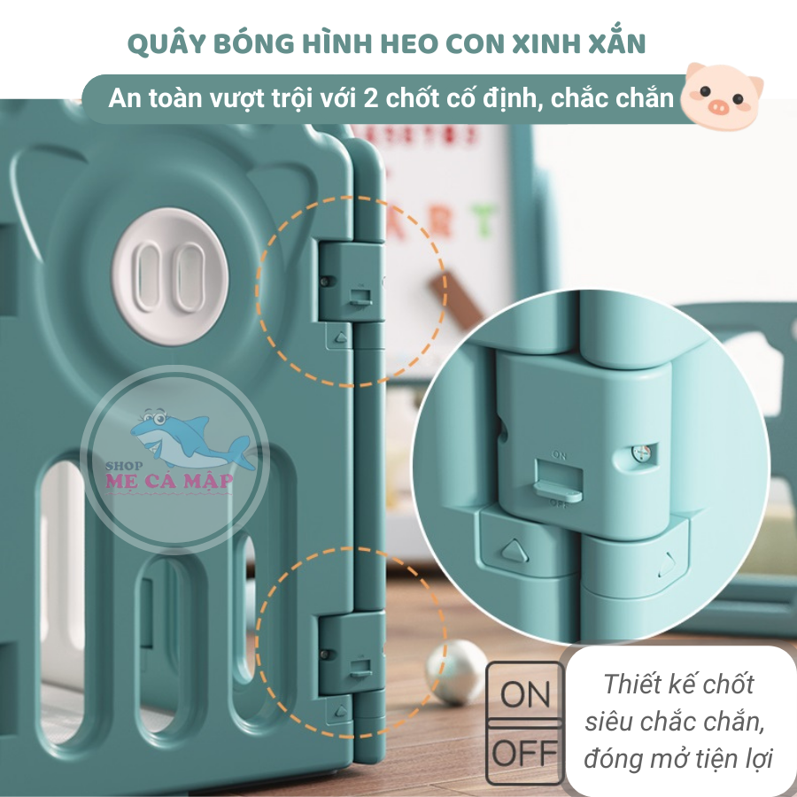 Quây cũi nhựa hình Heo TẶNG 100 BÓNG VÀ GIỎ, cũi quây nhựa bản nâng cấp mới