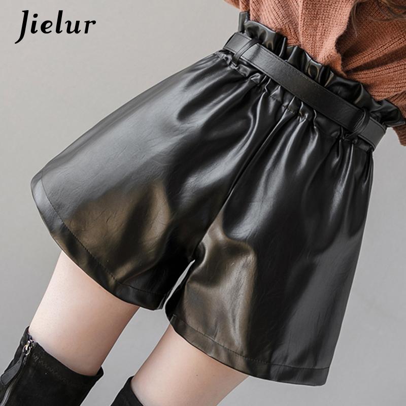 Jielur PU Nữ Thu Đông Quần Short Ôm Cao Cấp Bền Màu Quần Shorts Nữ Sang Trọng Hàn Quốc Dây Da Ngắn Quần S-XL
