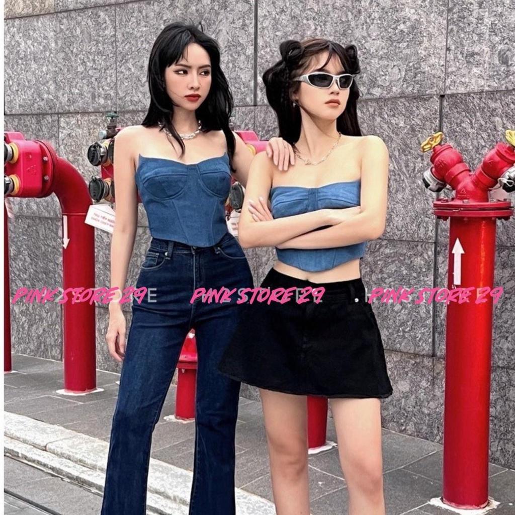 Áo ống jean cúp ngực PINKSTORE29 kiểu dáng ôm, phong cách cá tính A5592