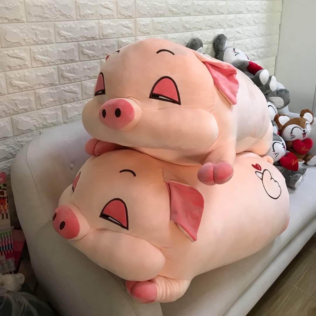 Gấu bông Heo Heo mắt híp 50cm - Lợn bông ngủ cute êm ái, mềm mại