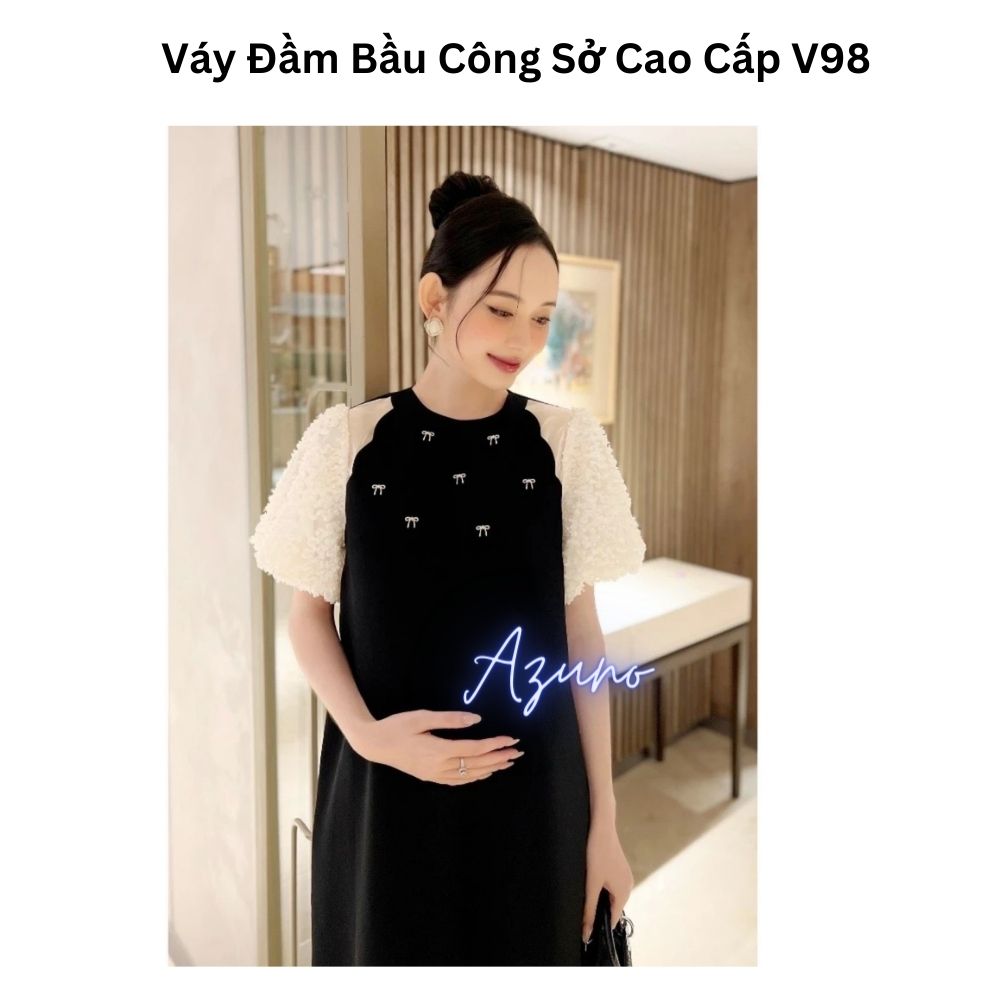 HÀNG THIẾT KẾ- Váy Đầm Bầu Thu Đông Chất Liệu Tuyết Mưa Phối Ren 3D Dành Cho Đi Tiệc, Công Sở Diện Tết Cực Đẹp