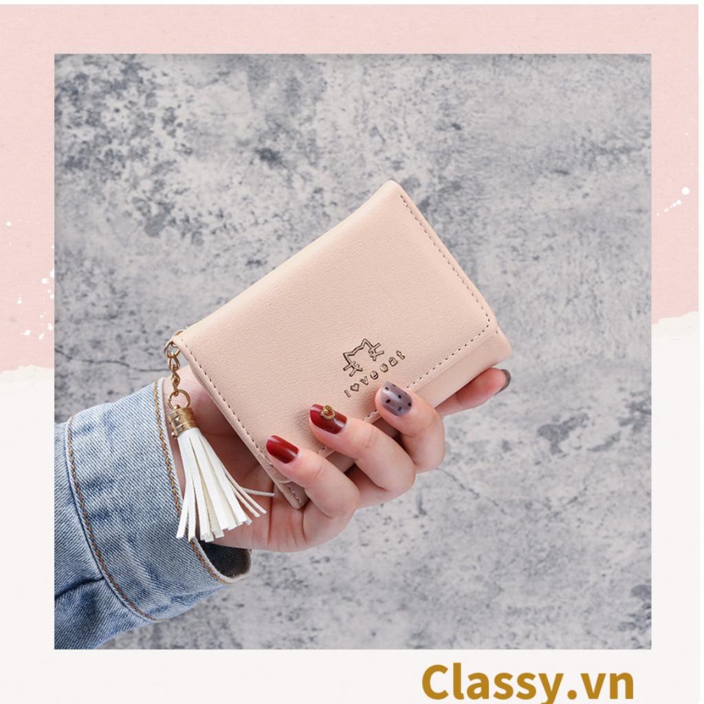 Ví ngắn cầm tay  Classy nữ Classy 10x8x1.5cm, có đính tua rua đựng tiền phong cách hàn quốc dễ thương T1159