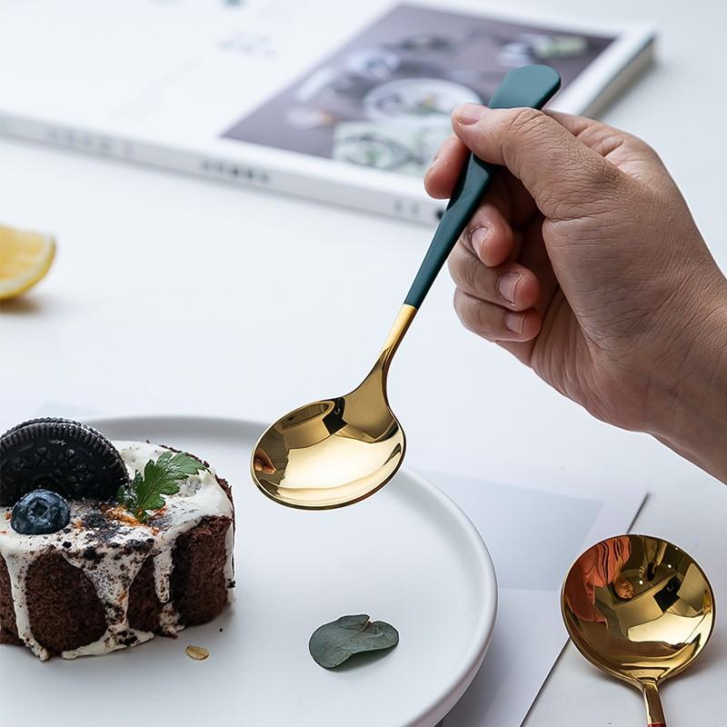 Thìa Inox Mạ Vàng Ăn Cơm Khuấy Cà Phê Cán Dài Nhiều Màu Sang Trọng