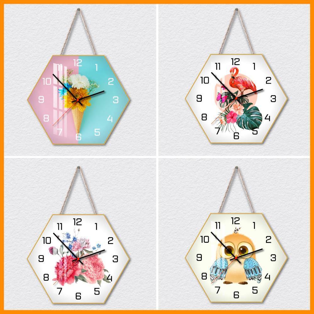 Đồng hồ gỗ treo tường Hoa Sắc Màu độc đáo - Tặng kèm đinh đa năng không cần khoan tường