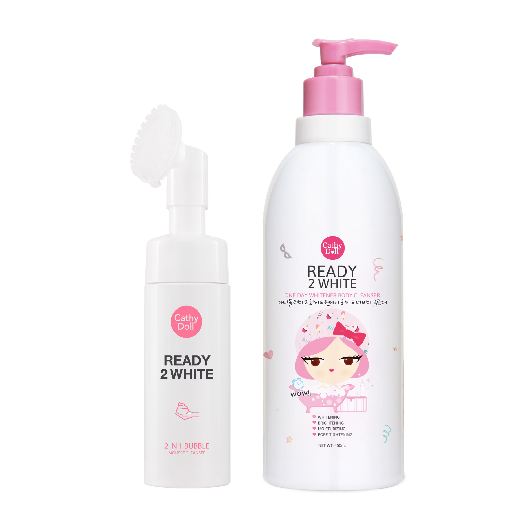 Bộ Sản Phẩm Sữa Rửa Mặt Tạo Bọt Trắng Da Cathy Doll Ready 2 White 2in1 Bubble Mouse Cleanser 120ml