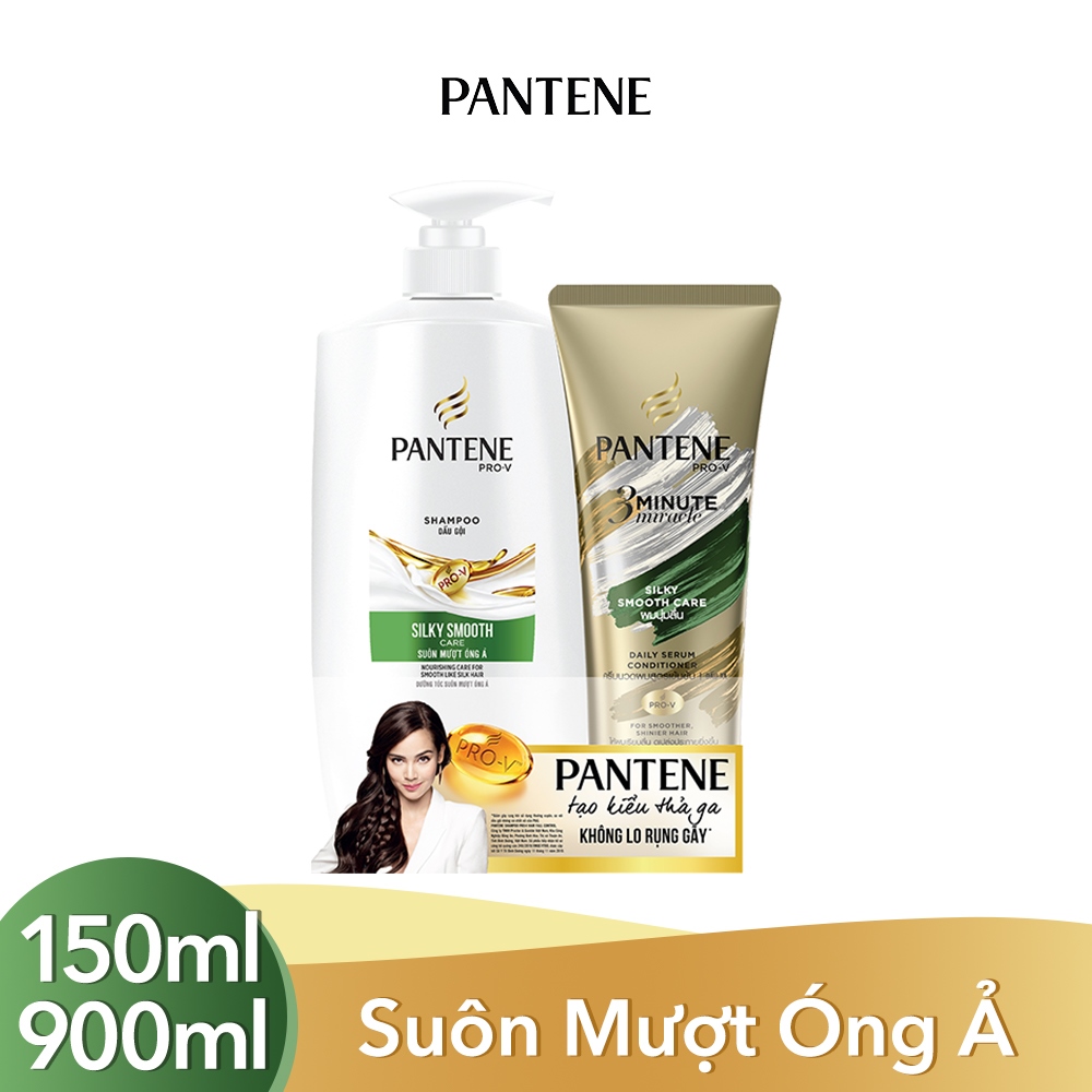 Bộ Đôi Pantene Suôn Mượt Óng Ả (Dầu Gội 900ml + Kem Xả 150ml)