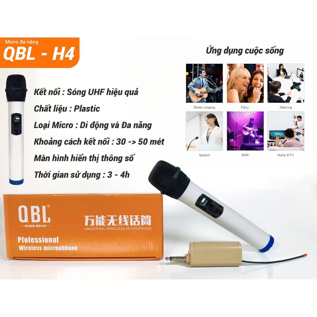 Micro không dây đa năng QBL H4 giá tốt, sử dụng cho mọi loại thiết bị âm thanh, dành cho loa kéo, hát karaoke hay